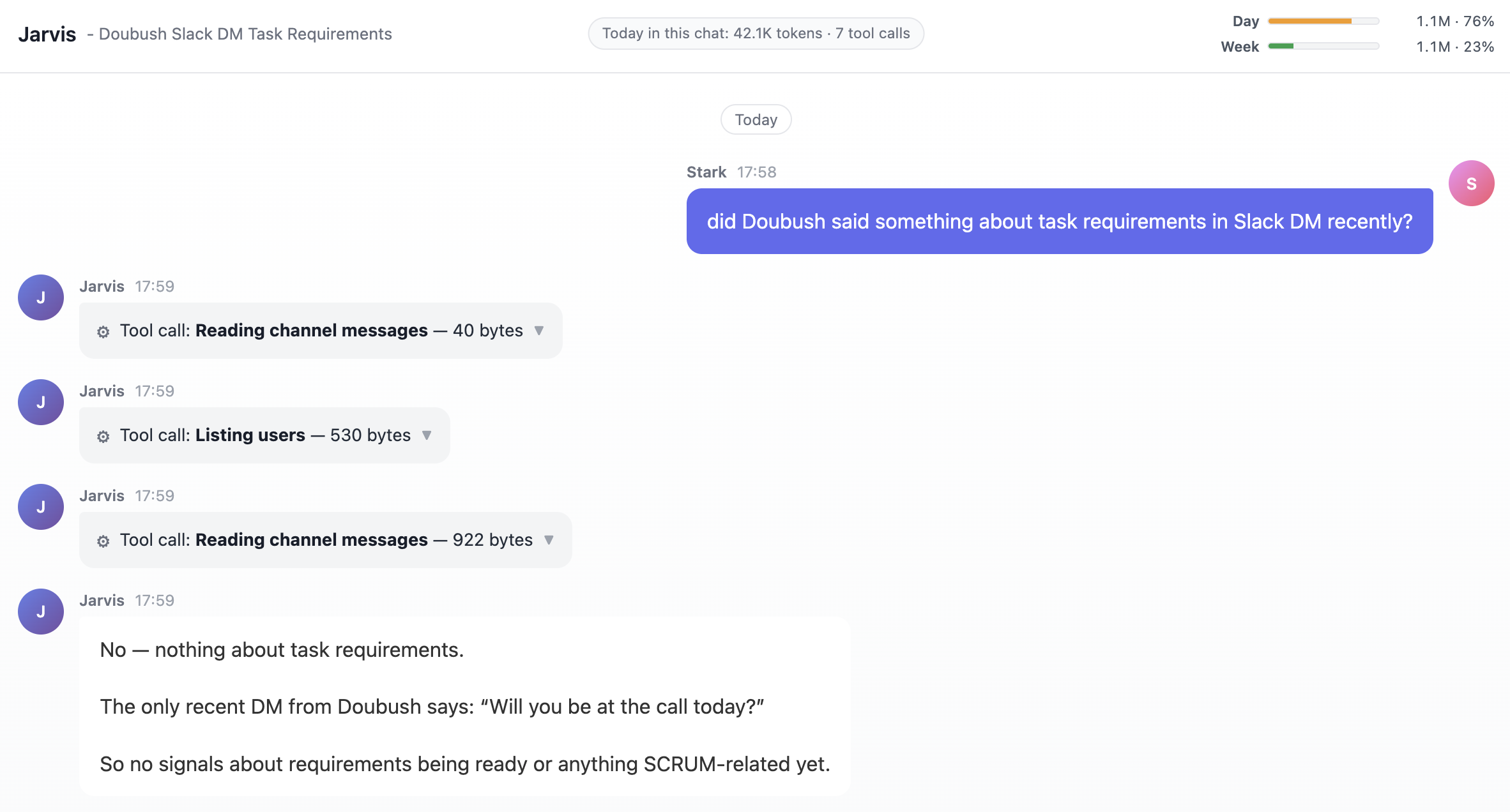DMJBot web chat confirming that required data is not available yet